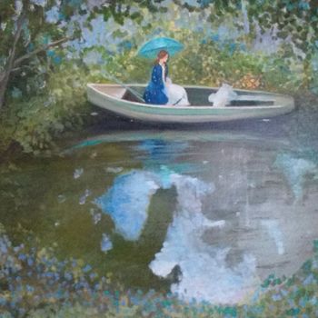 Painting titled "Mulher no Lago" by Patricia Wertheimer, Original Artwork, Oil