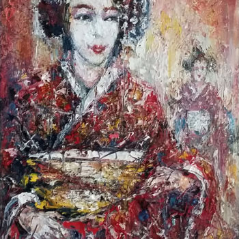Painting titled "Geishas" by Paul Anastasiu, Original Artwork, Oil
