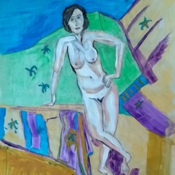Painting titled "Standing nude" by Paul Antwis, Original Artwork, Watercolor