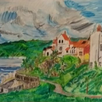Painting titled "Village on the cliff" by Paul Antwis, Original Artwork, Acrylic