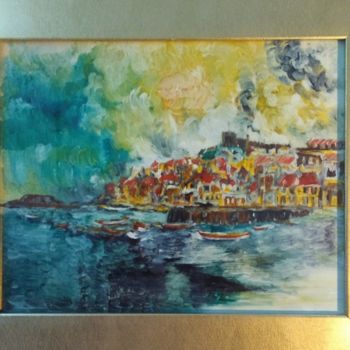 Painting titled "Whitby church and h…" by Paul Antwis, Original Artwork, Oil