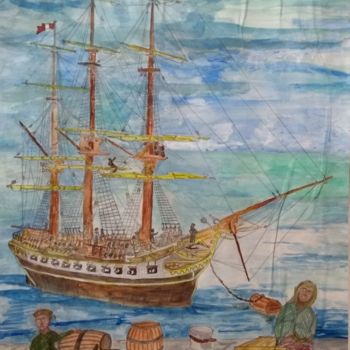 Painting titled "Ships and smugglers" by Paul Antwis, Original Artwork, Watercolor