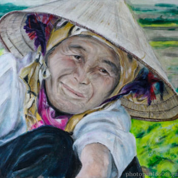Peinture intitulée "Paysanne Vietnamien…" par Paul Benichou, Œuvre d'art originale, Huile