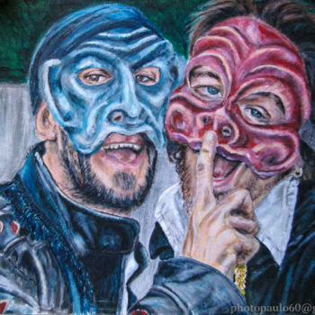 Peinture intitulée "les-deux-masques" par Paul Benichou, Œuvre d'art originale, Huile