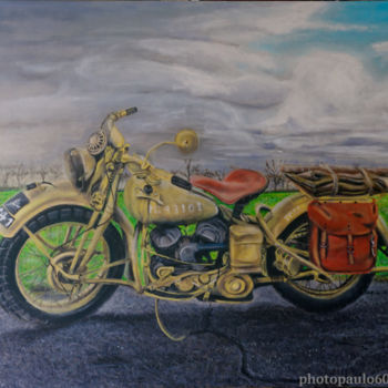 Peinture intitulée "Une vieille moto, t…" par Paul Benichou, Œuvre d'art originale