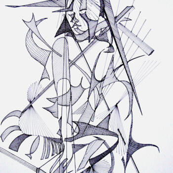 Disegno intitolato "Ragazza nuda seduta…" da Paul Bonnie Kent, Opera d'arte originale, Inchiostro
