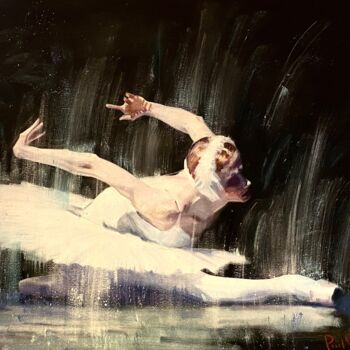Ζωγραφική με τίτλο "Swan Lake Ballet Da…" από Paul Cheng, Αυθεντικά έργα τέχνης, Λάδι Τοποθετήθηκε στο Ξύλινο φορείο σκελετό