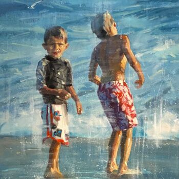제목이 "Sunset Beach Boys N…"인 미술작품 Paul Cheng로, 원작, 기름 나무 들것 프레임에 장착됨
