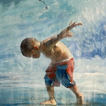 Painting titled "Beach Boy Wants to…" by Paul Cheng, Original Artwork, Oil Mounted on Wood Stretcher frame