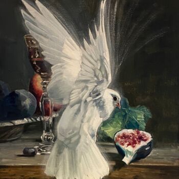 Pittura intitolato "Pigeon and Still Li…" da Paul Cheng, Opera d'arte originale, Olio Montato su Telaio per barella in legno