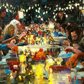 Painting titled "Party Night #20" by Paul Cheng, Original Artwork, Oil Mounted on Wood Stretcher frame