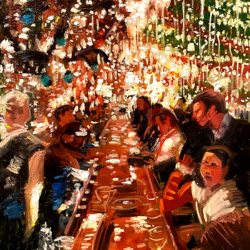 Schilderij getiteld "Seasonal Lights and…" door Paul Cheng, Origineel Kunstwerk, Olie Gemonteerd op Frame voor houten branca…
