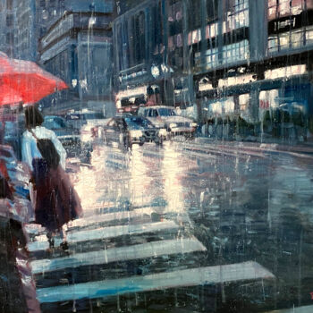 Malarstwo zatytułowany „New Yoke Rain” autorstwa Paul Cheng, Oryginalna praca, Olej Zamontowany na Drewniana rama noszy