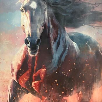 绘画 标题为“Warhorse” 由Paul Cheng, 原创艺术品, 油 安装在木质担架架上