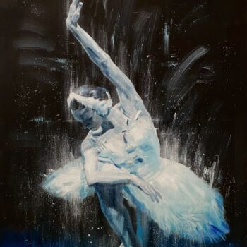 Schilderij getiteld "Swan Lake Ballet Da…" door Paul Cheng, Origineel Kunstwerk, Olie Gemonteerd op Frame voor houten branca…