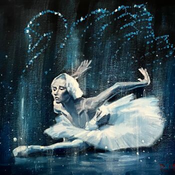 Schilderij getiteld "Fantastic Swan Lake…" door Paul Cheng, Origineel Kunstwerk, Olie Gemonteerd op Karton