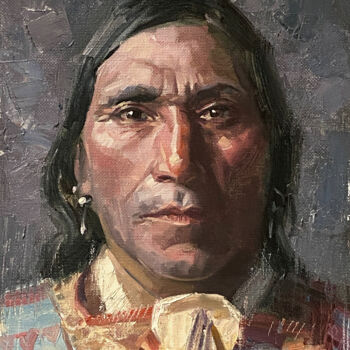 「Native American Ind…」というタイトルの絵画 Paul Chengによって, オリジナルのアートワーク, オイル 段ボールにマウント