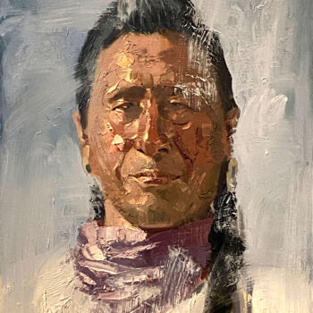 Painting titled "Native American Ind…" by Paul Cheng, Original Artwork, Oil Mounted on Cardboard