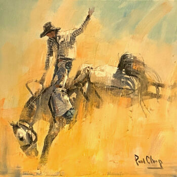 제목이 "Rodeo Art #18"인 미술작품 Paul Cheng로, 원작, 기름 나무 들것 프레임에 장착됨