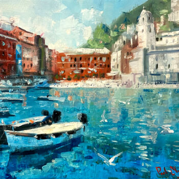 Painting titled "Vernazza Cinque Ter…" by Paul Cheng, Original Artwork, Oil Mounted on Wood Stretcher frame