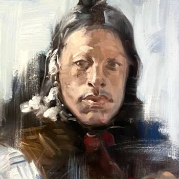Malerei mit dem Titel "Native American Ind…" von Paul Cheng, Original-Kunstwerk, Öl Auf Karton montiert