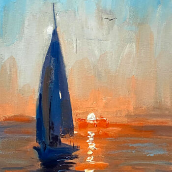 Painting titled "Laguna Beach Sunset…" by Paul Cheng, Original Artwork, Oil Mounted on Cardboard