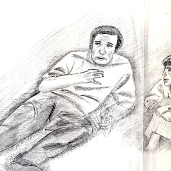 Drawing titled "François Truffaut" by Paul-Éric Langevin, Original Artwork, Conté