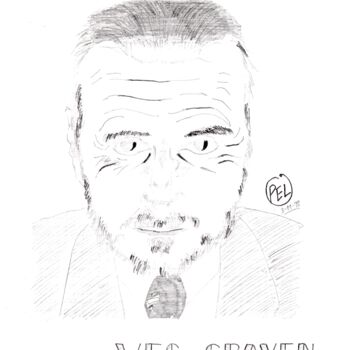 Tekening getiteld "Wes Craven" door Paul-Éric Langevin, Origineel Kunstwerk, Potlood
