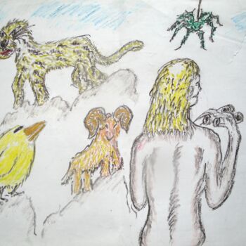Drawing titled "Animaux 2" by Paul-Éric Langevin, Original Artwork, Pastel