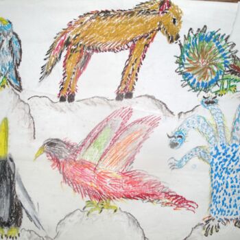 Drawing titled "Animaux 5" by Paul-Éric Langevin, Original Artwork, Pastel