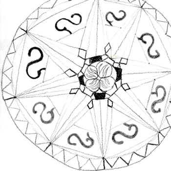 Dibujo titulada "Mandala 15" por Paul-Éric Langevin, Obra de arte original, Lápiz