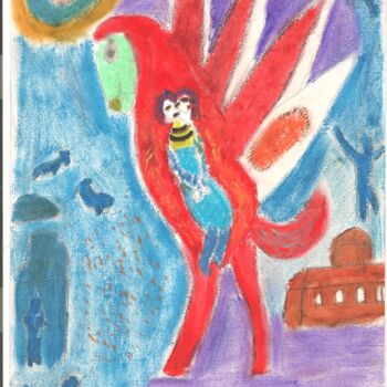 Drawing titled "Chagall 3" by Paul-Éric Langevin, Original Artwork, Pastel