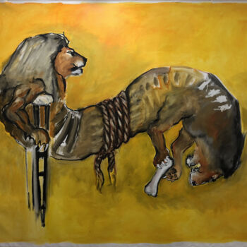 "Lions attachés" başlıklı Tablo Paul Grégoire tarafından, Orijinal sanat, Petrol
