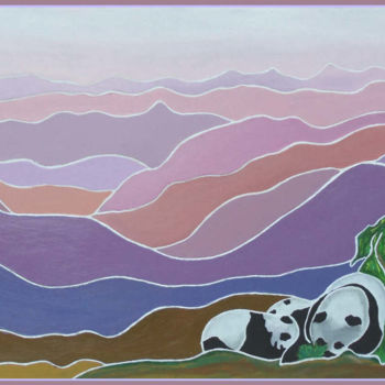 Painting titled "Panda 2 - la sieste" by Pauleone, Original Artwork, Acrylic