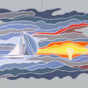 Collages intitulée "La nuit tombe en mer" par Pauleone, Œuvre d'art originale, Collages