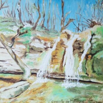 Painting titled "Cascade de la Chara…" by Paul Mallet, Original Artwork, Oil Mounted on Wood Stretcher frame
