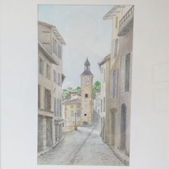 Drawing titled "Trévoux" by Paul Mallet, Original Artwork, Pencil Mounted on Glass