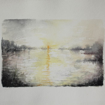 Dessin intitulée "Brume sur le lac Kir" par Paul Natter, Œuvre d'art originale, Aquarelle