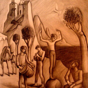 Rysunek zatytułowany „Musiciens et acroba…” autorstwa Paul Rossi, Oryginalna praca, Ołówek