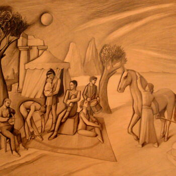 Drawing titled "Musiciens et acroba…" by Paul Rossi, Original Artwork, Pencil