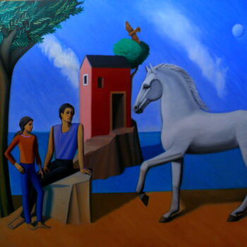 Pintura intitulada "Figures de paysage…" por Paul Rossi, Obras de arte originais, Óleo