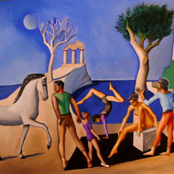 Pintura titulada "Acrobates en Paysag…" por Paul Rossi, Obra de arte original, Gouache