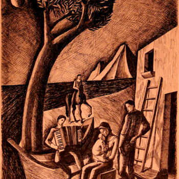 "Mere et enfant au p…" başlıklı Resim Paul Rossi tarafından, Orijinal sanat, Mürekkep