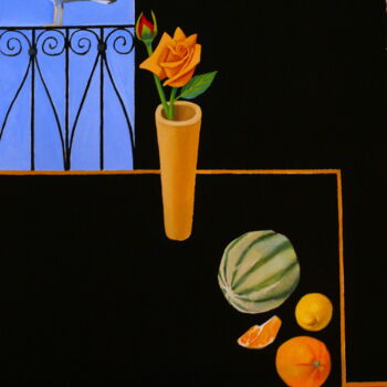 Malerei mit dem Titel "Nature Morte Avec R…" von Paul Rossi, Original-Kunstwerk, Gouache