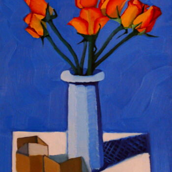 Painting titled "Nature Morte Avec R…" by Paul Rossi, Original Artwork, Oil