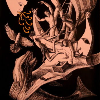 Dessin intitulée "Jonah III" par Paul Rossi, Œuvre d'art originale, Encre