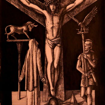 「Crucifixion V」というタイトルの描画 Paul Rossiによって, オリジナルのアートワーク, インク