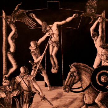 Zeichnungen mit dem Titel "Crucifixion IV" von Paul Rossi, Original-Kunstwerk, Tinte