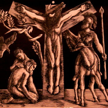 Dessin intitulée "Crucifixion III" par Paul Rossi, Œuvre d'art originale, Encre