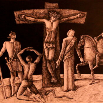 Σχέδιο με τίτλο "Crucifixion II" από Paul Rossi, Αυθεντικά έργα τέχνης, Μελάνι